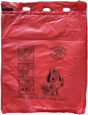 PE-HD Hundekotbeutel, rot eingefärbt, bedruckt 250 x 310 mm